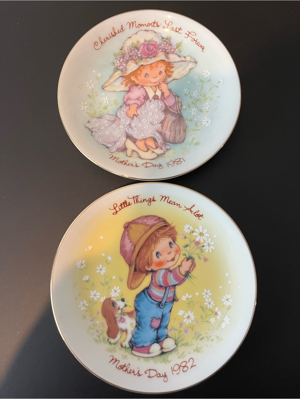 Vintage 1981 & 1982 Precious Moments Mothers Day Avon Plates, Made in Japan.
